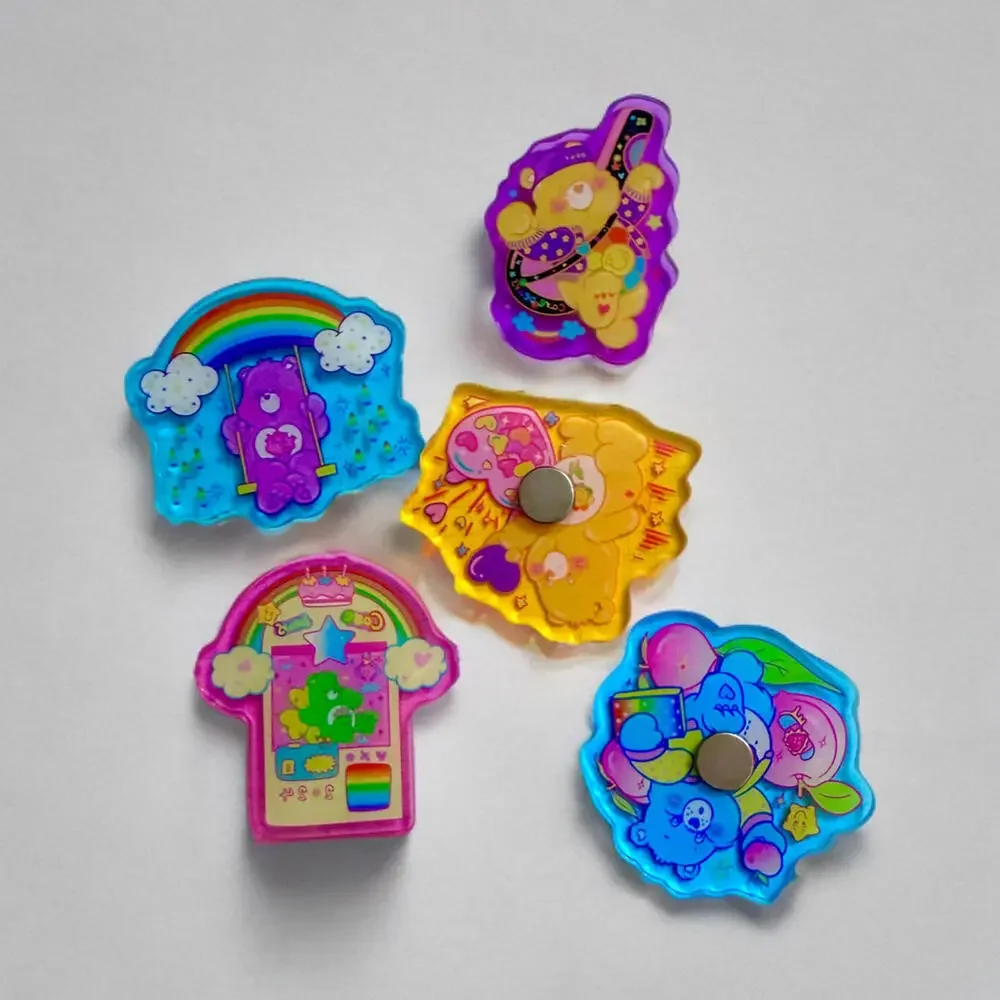 Care Bears Magnet Set Of 5, Rainbow Acrylic Handmade for Fridge Share Grumpy